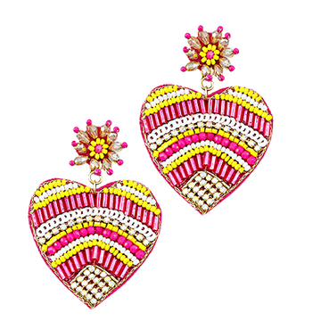 Sequin Rhinestone Beaded Heart Dangling Earrings