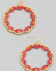 Intricate Wavy Ornate Beaded Hoop Drop Hook Earrings
