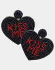 "Kiss Me" Seed Beaded Heart Dangle Earrings