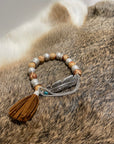 Feather & Tassel Charm Wooden Beaded Bracelet