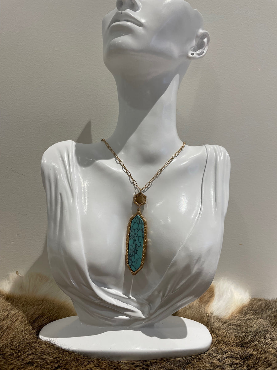 Necklace Turquoise Geometric Stone with Long Pendant