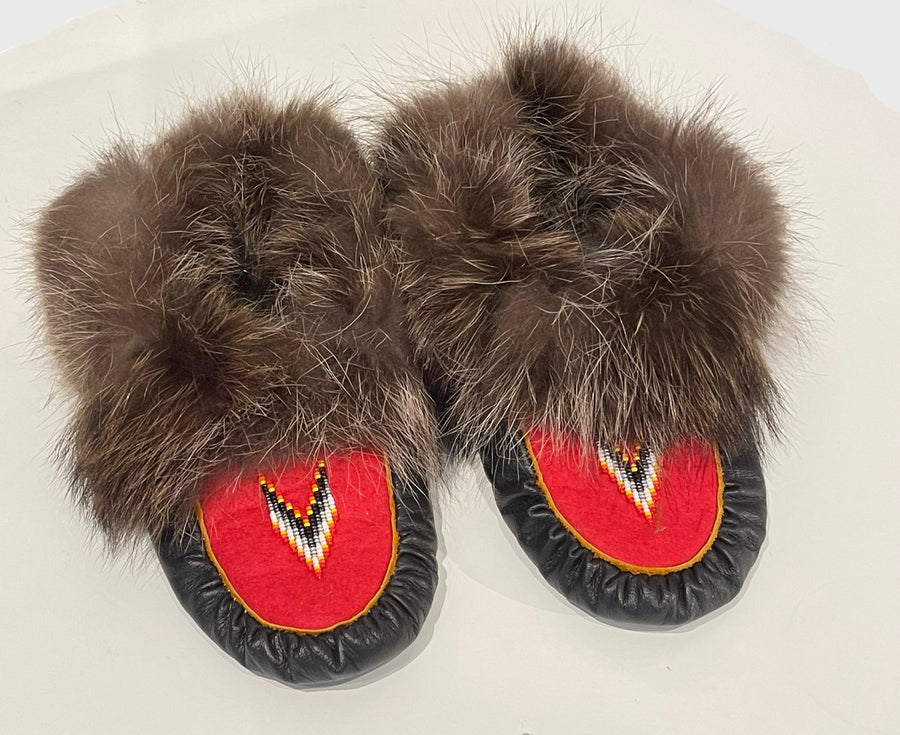 Leather Moccasins with Beaver Fur