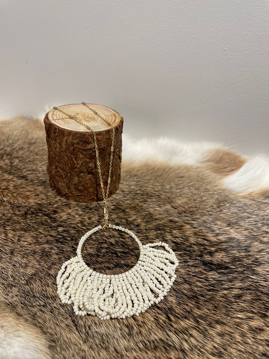Long Chain with Beaded Pendant Necklace
