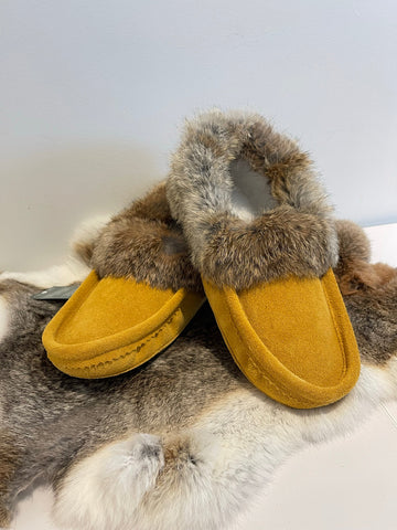 Slipper fur trim, lined, padded sole, indian tan H09