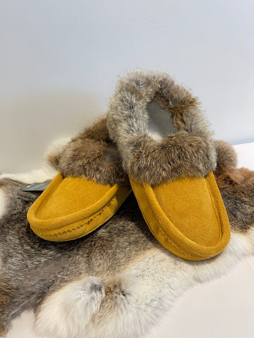 Slipper fur trim, lined, padded sole, indian tan H08