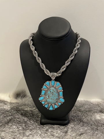 Necklace Blue Turquoise Cluster Pendant