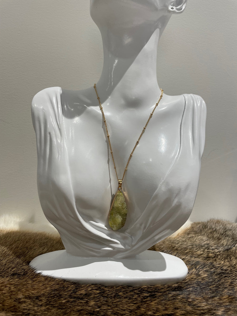 Natural Green Druzy Stone Necklace