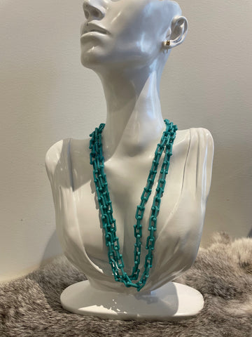 Blue Chain Necklace with Earrings