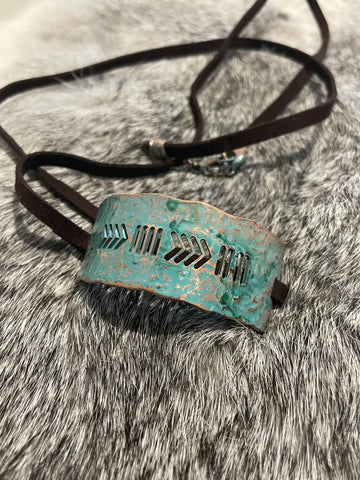 Leather and Blue Copper Necklace