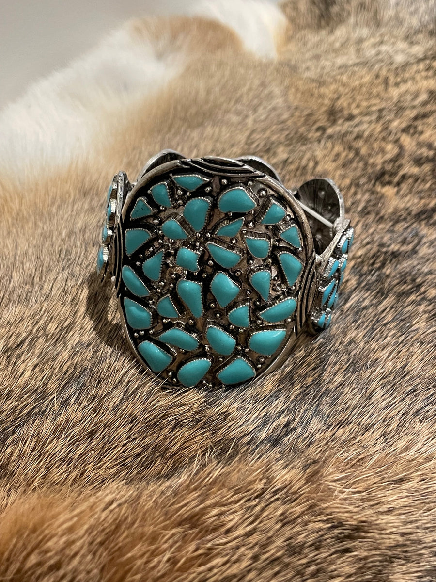 Tribal Blue Enamel Cluster Stretch Bracelet