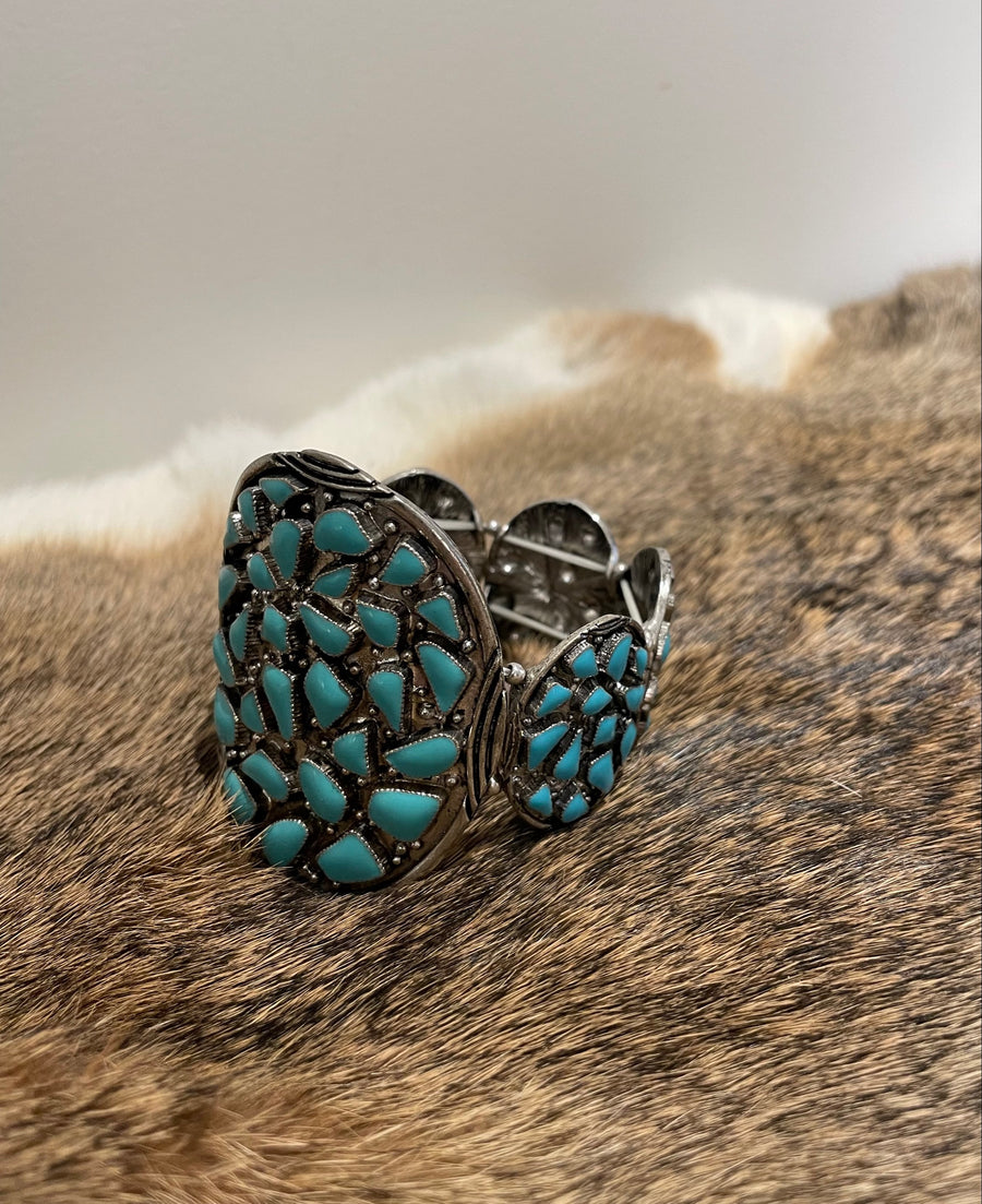 Tribal Blue Enamel Cluster Stretch Bracelet