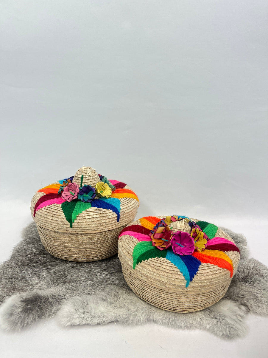 Lidded Woven striped baskets