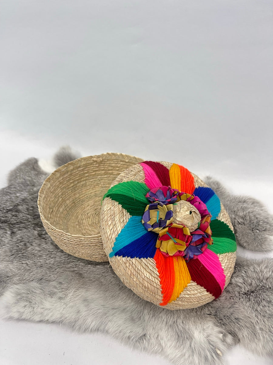 Lidded Woven striped baskets