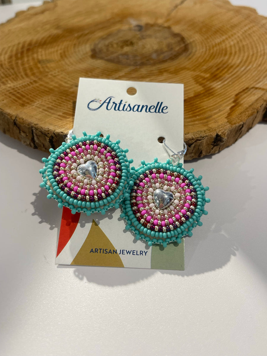 Beaded Earrings with Leather Back