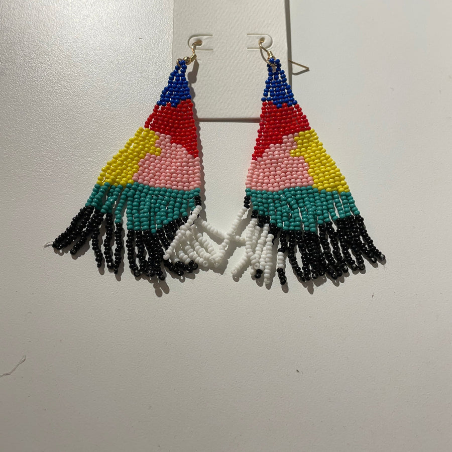 Triangle Fringe Beaded Earrings