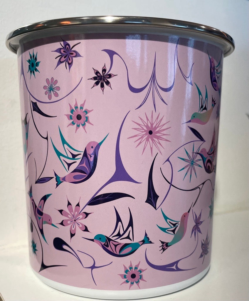 Enamel Plant Pot - Butterfly and Wild Rose