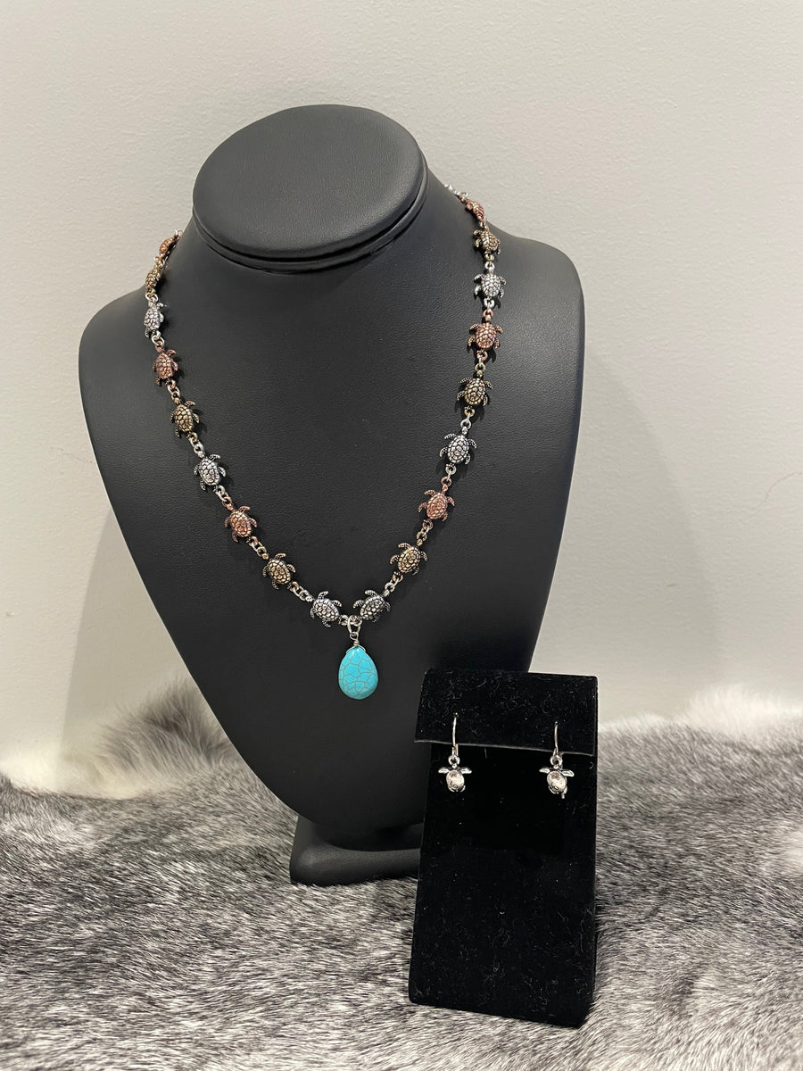 Turtle Necklace And Earrings Set