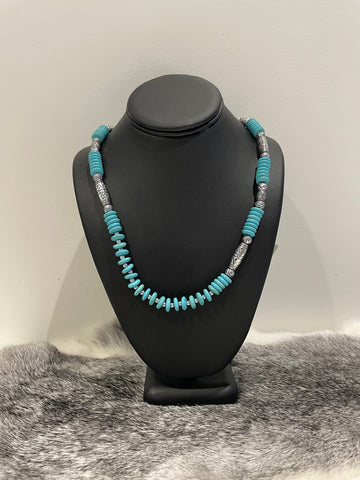 BLUE STERLING SILVER BENCH BEAD NECKLACE