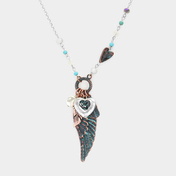 Pearl Feather Heart Angel Wing Pendant Necklace