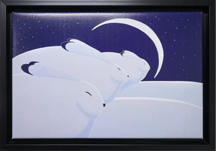 Winter Moon with Hares - Rick Beaver