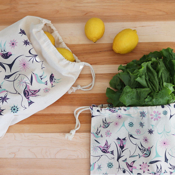 Set of 2 Reusable Produce Bags - Hummingbirds