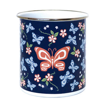 Enamel Plant Pot - Butterfly and Wild Rose by