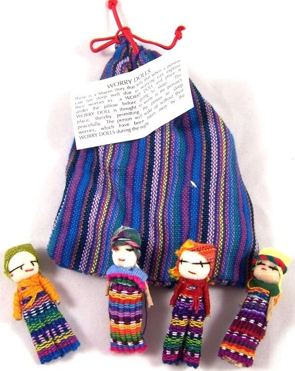 GT Worry Dolls In A Pouch Textile Bag Set 4