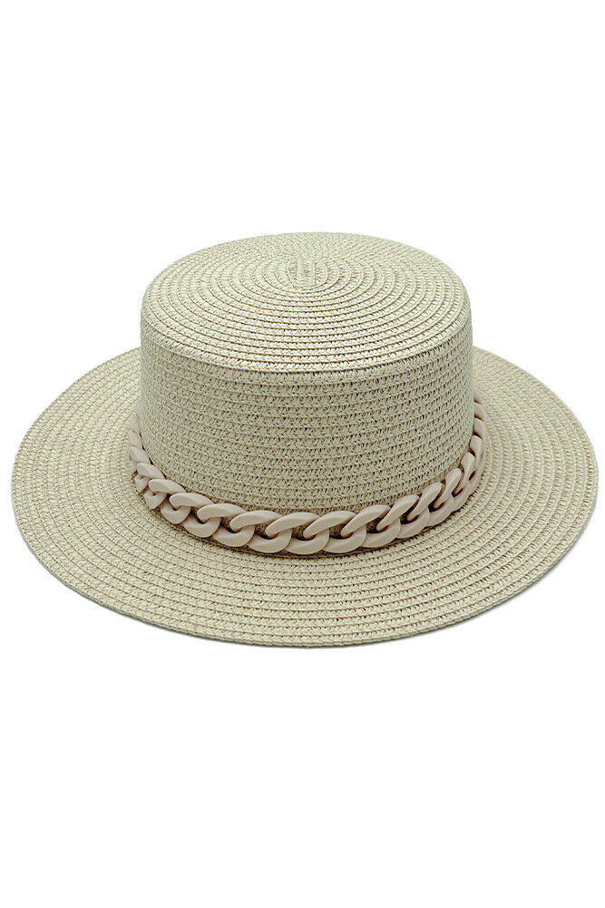 Colored Chain Band Panama Sun Hat