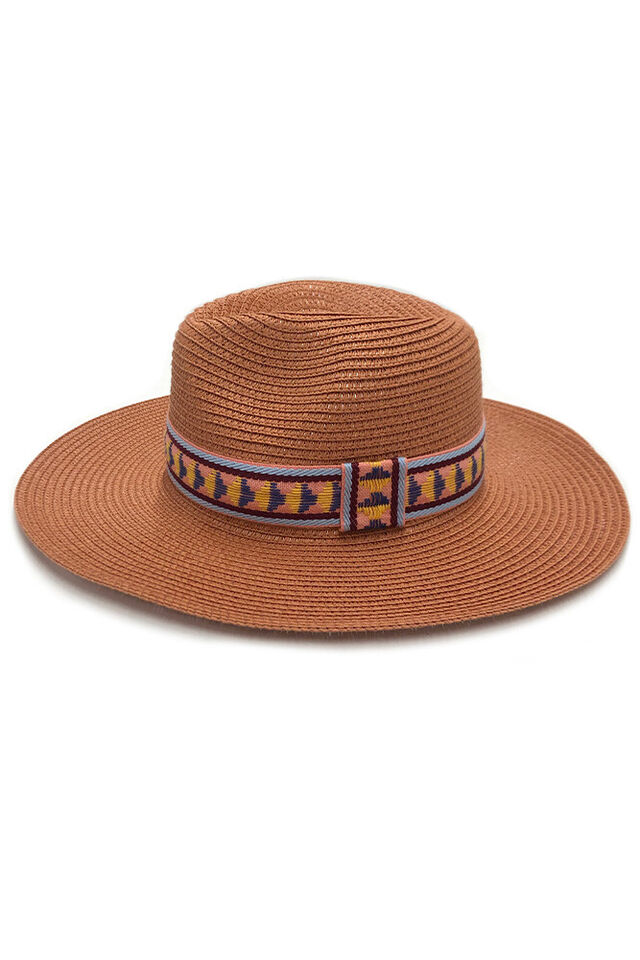 Multicolor Aztec Band Straw Beach Sun Panama Hat