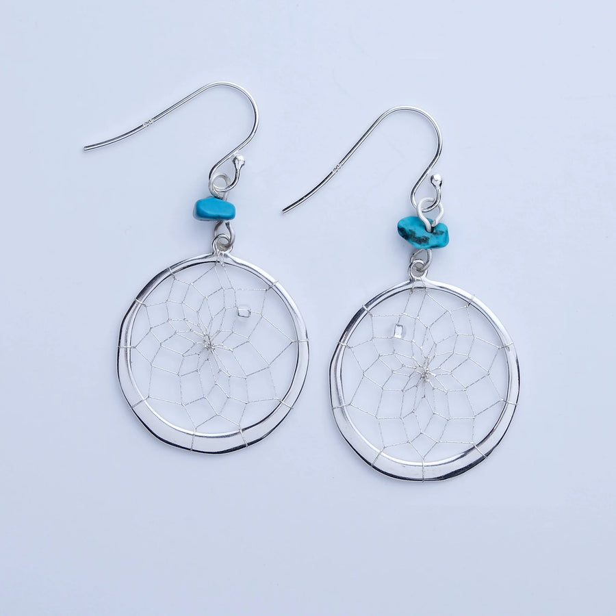 Round Dream Catcher Earrings with Turquoise Stones