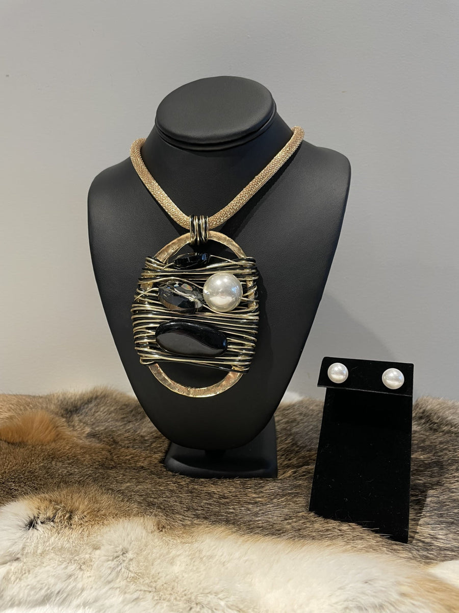 Gold & Black Necklace with Earrings