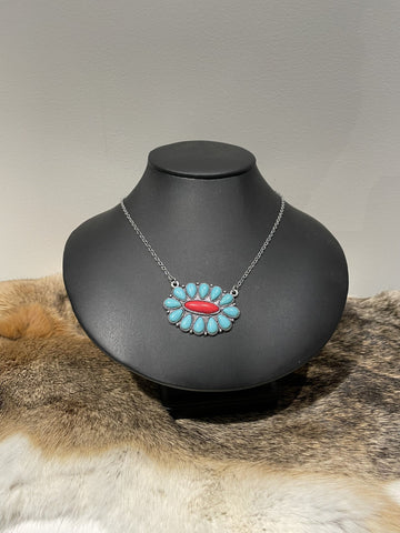 Blue & Red Flower Necklace