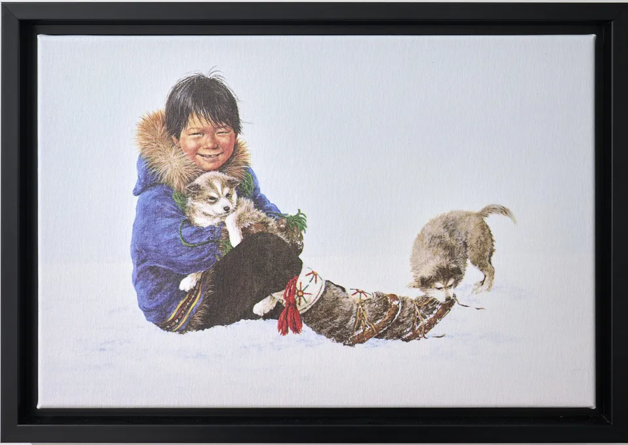 Inuit Boy with Puppies - Dorothy Francis
