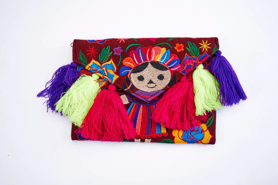 Embroidered Doll Clutch Purse