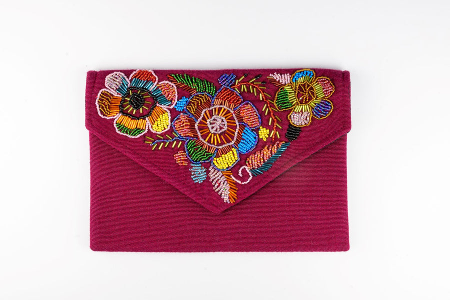 Burgundy Mexican Beaded and Embroidered Purse