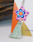 Painted Flower & Tassel Earrings