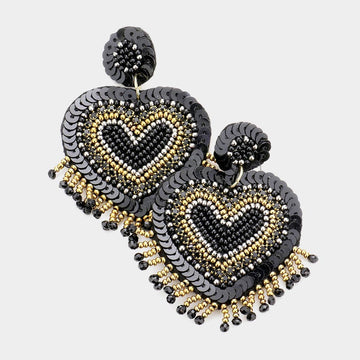 Beaded Heart Dangle Earrings