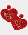 "Kiss Me" Seed Beaded Heart Dangle Earrings