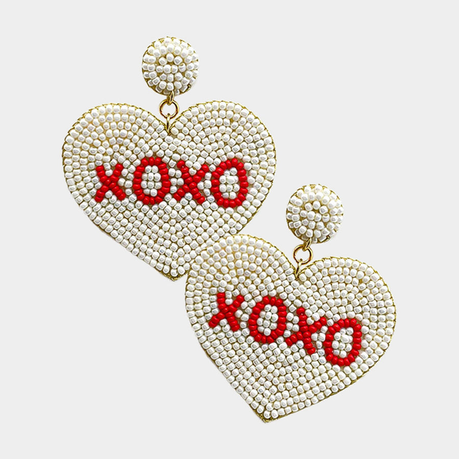 "XOXO" Seed Beaded Heart Dangle Earrings