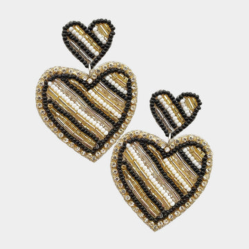 Double Heart Seed Beaded Link Earrings