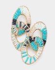 Tiny Bead Embellish Irregular Open Oval Link Earrings