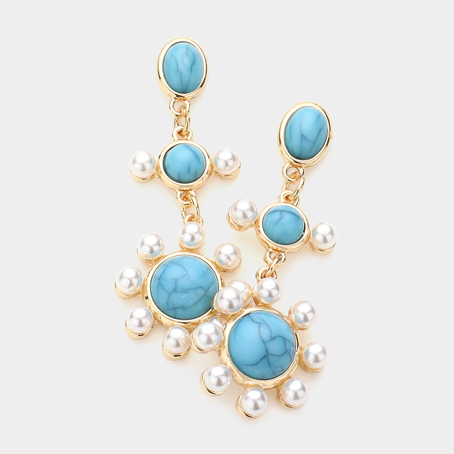 Turquoise Pearl Embellished Dangle Earrings