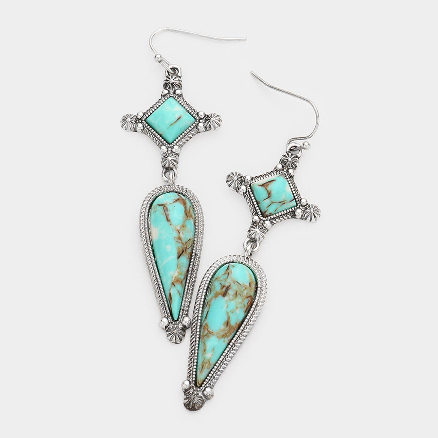Natural Turquoise Cross Link Earrings
