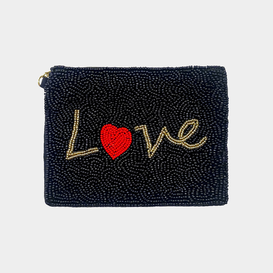 Seed Beaded "Love" Message Mini Pouch Bag