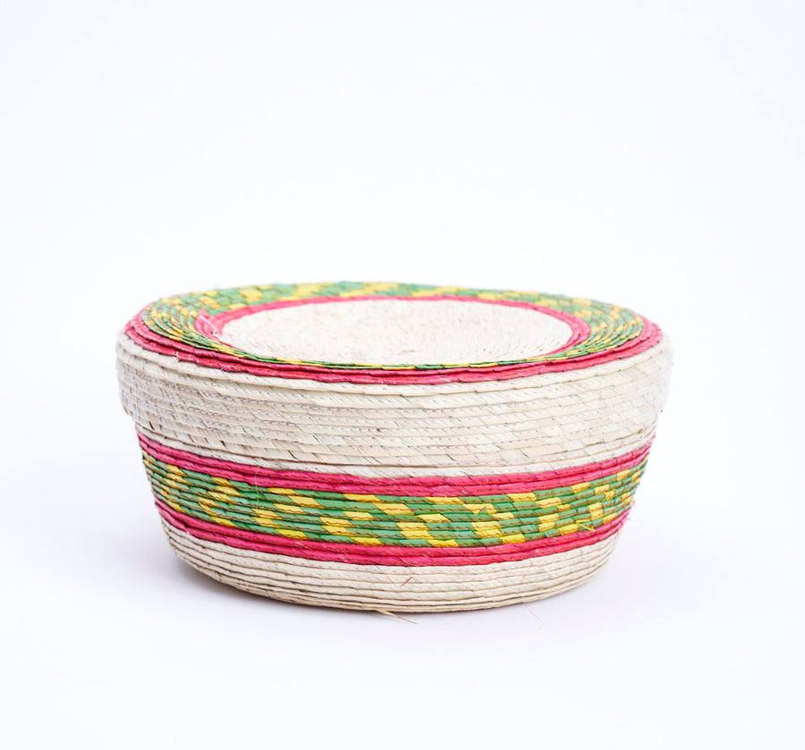 Lidded Woven striped baskets