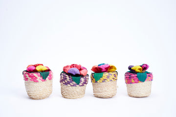 Small Straw Basket with Flower Lid