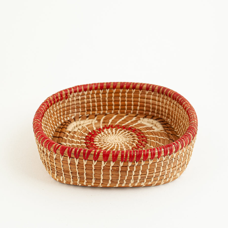 Pine needles & Raffia Basket Red