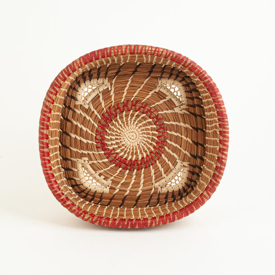 Pine needles & Raffia Basket Red