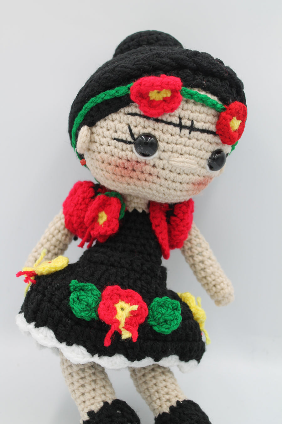 Frida Kahlo's Crochet Doll - Red Flowers