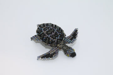 Beaded Turtle Hairclip - 3-D Style Black & Silver